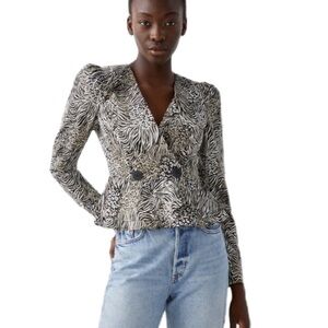 & Other Stories Peplum Blouse Linen Lyocell Blend Size 0 Animal Print Fit Flare‎